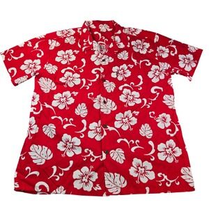 Palmwave Hawaii Men's Size 2XL Red White Hibiscus Floral Cotton Aloha Camp Shirt